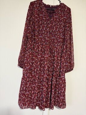 Lane Bryant Burgundy Floral Tiered Long-Sleeve Dress size L